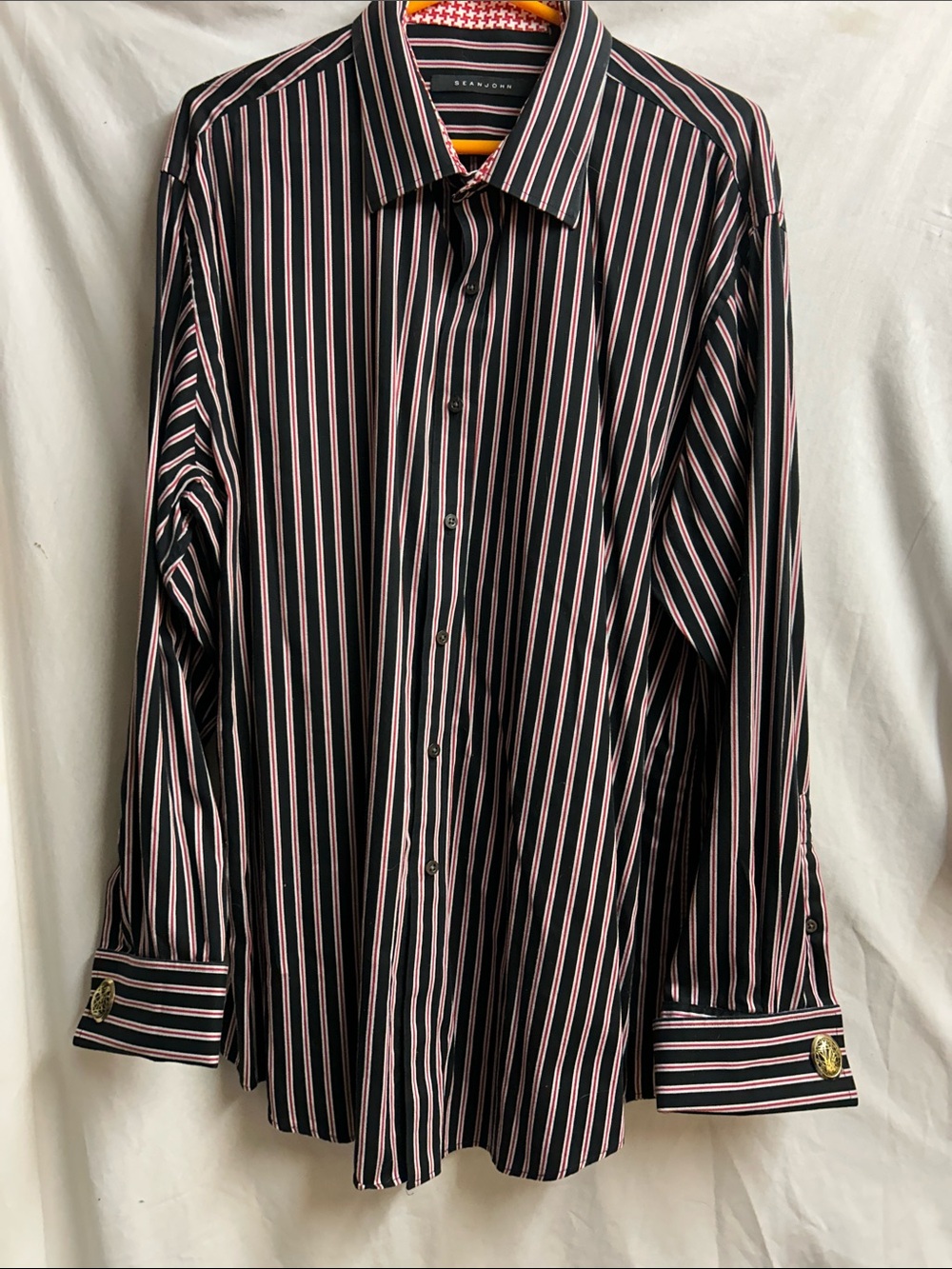Sean John Black & Pink Striped Men's Dress Shirt French cuff pmk 012
